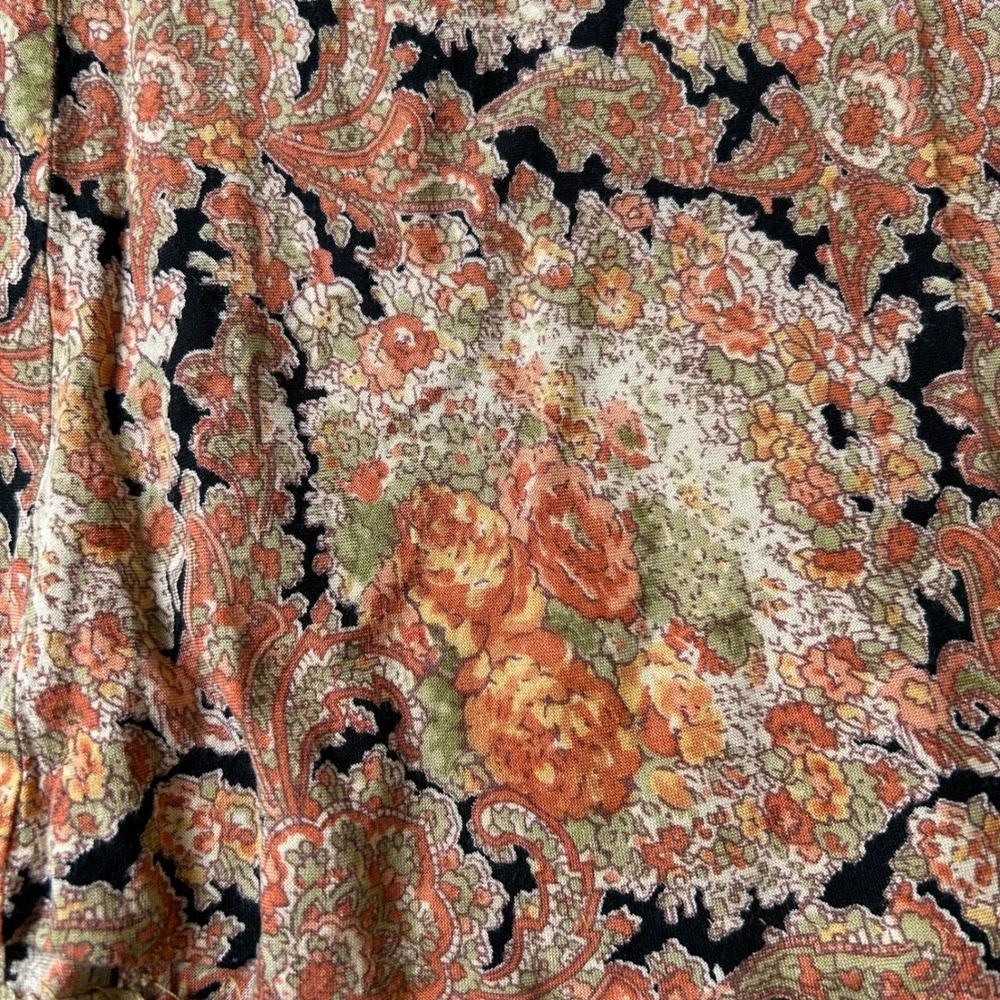 April Cornell Midi Skirt Size M Orange Floral Paisley‎ Boho Elastic Waist